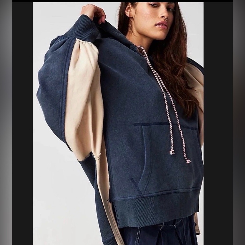 Free People Jimi Hooded Sweatshirt navy blue oversized hoodie Size L